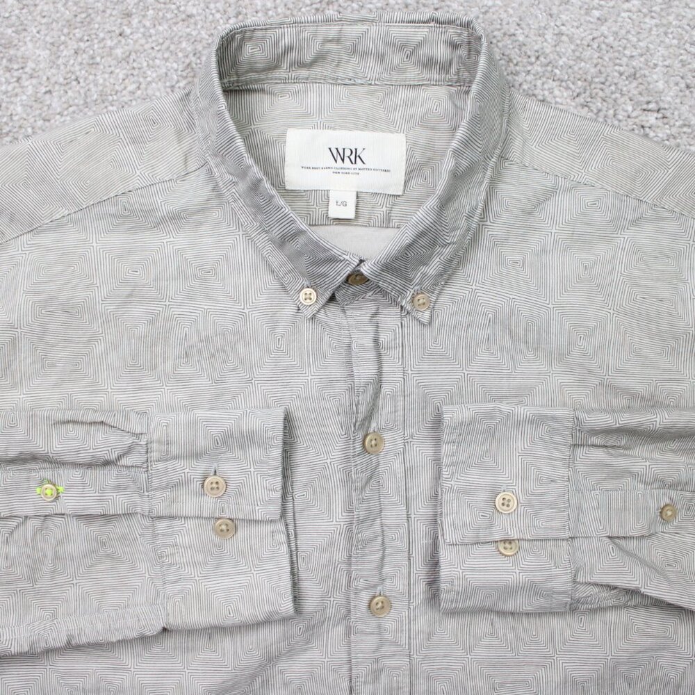 WRK Shirt Mens Large Gray Geometric 100% Cotton Long Sleeve Button‎ Down